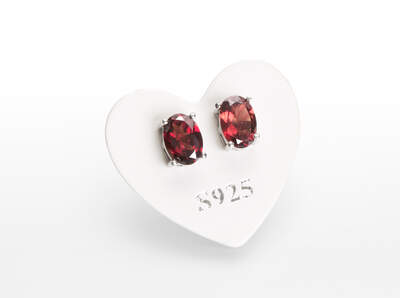 Garnet Facet. Earrings Oval Ag 925/1000