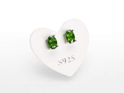 Diopside Facet. Earrings Oval Ag 925/1000