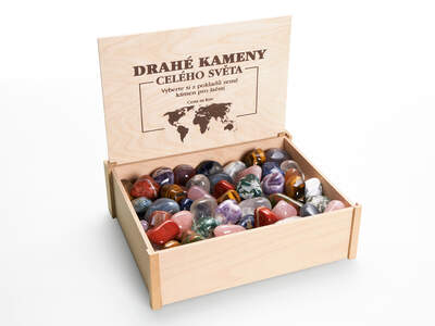 Tumbled Stones in Wooden Box