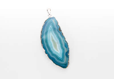 Agate Teal Slice Metal Plated Pendant