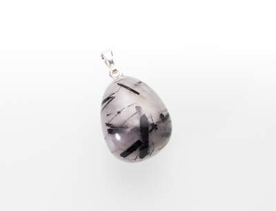 Rock Crystal with Tourmaline AA Tumbled Pendant