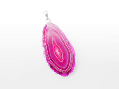 Agate Pink Slice Metal Plated Pendant